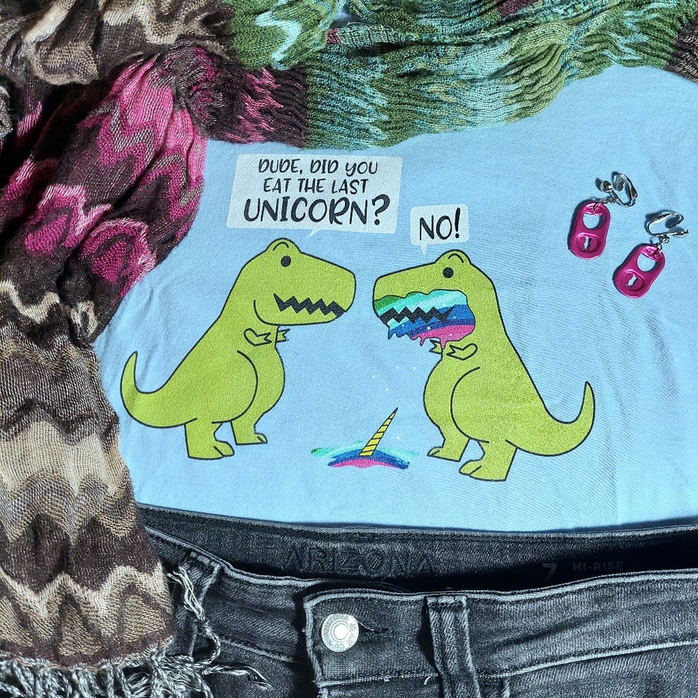 *Donated* Dinosaur last unicorn tee women's funny graphic